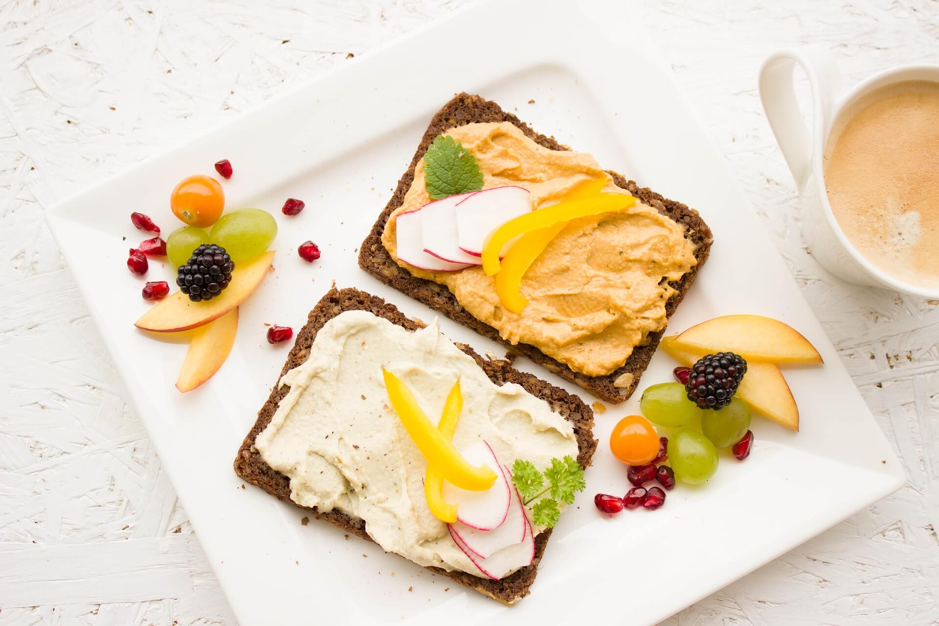 vegan toast with hummus and spreads