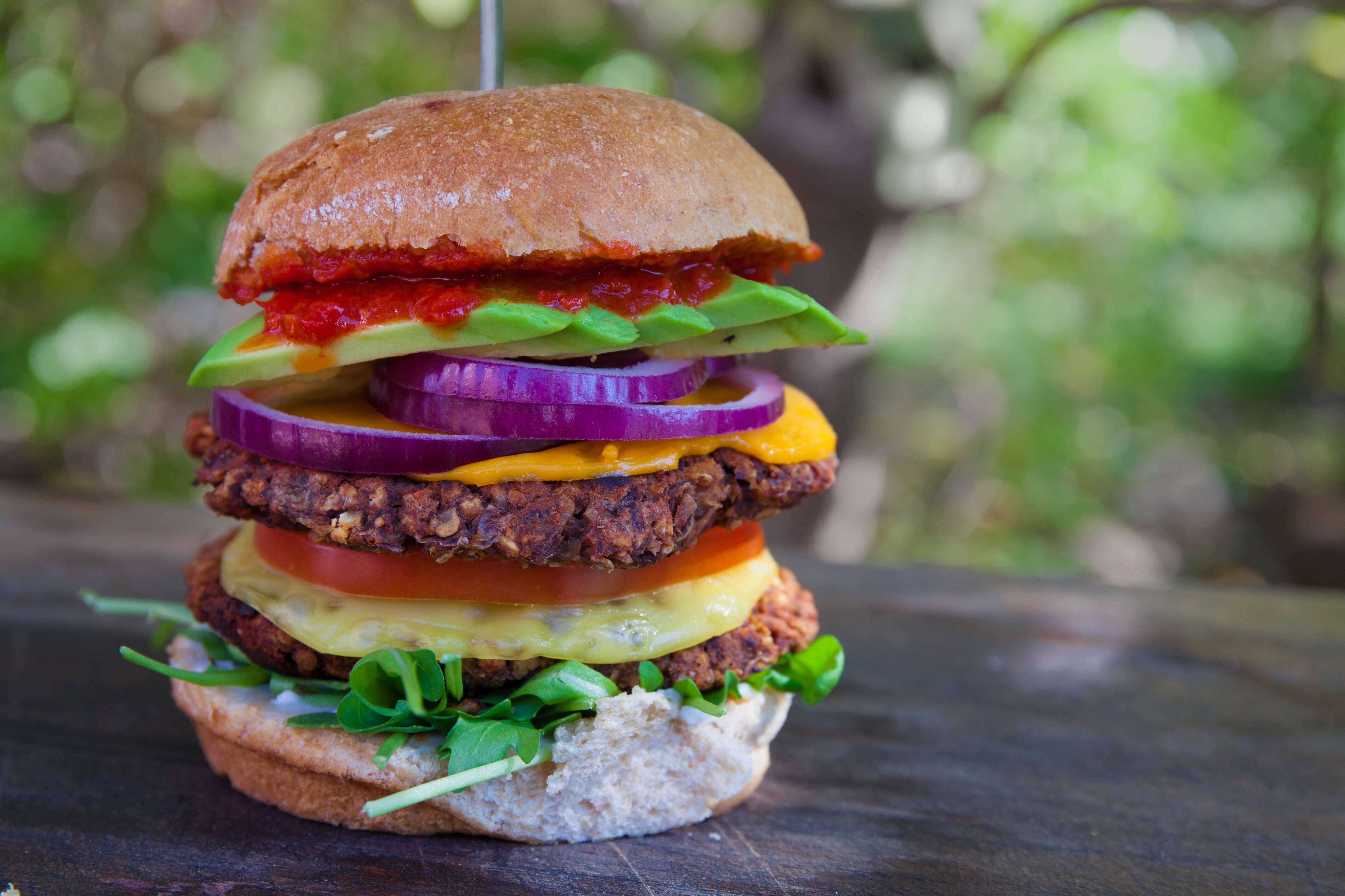 a double patty vegan burger