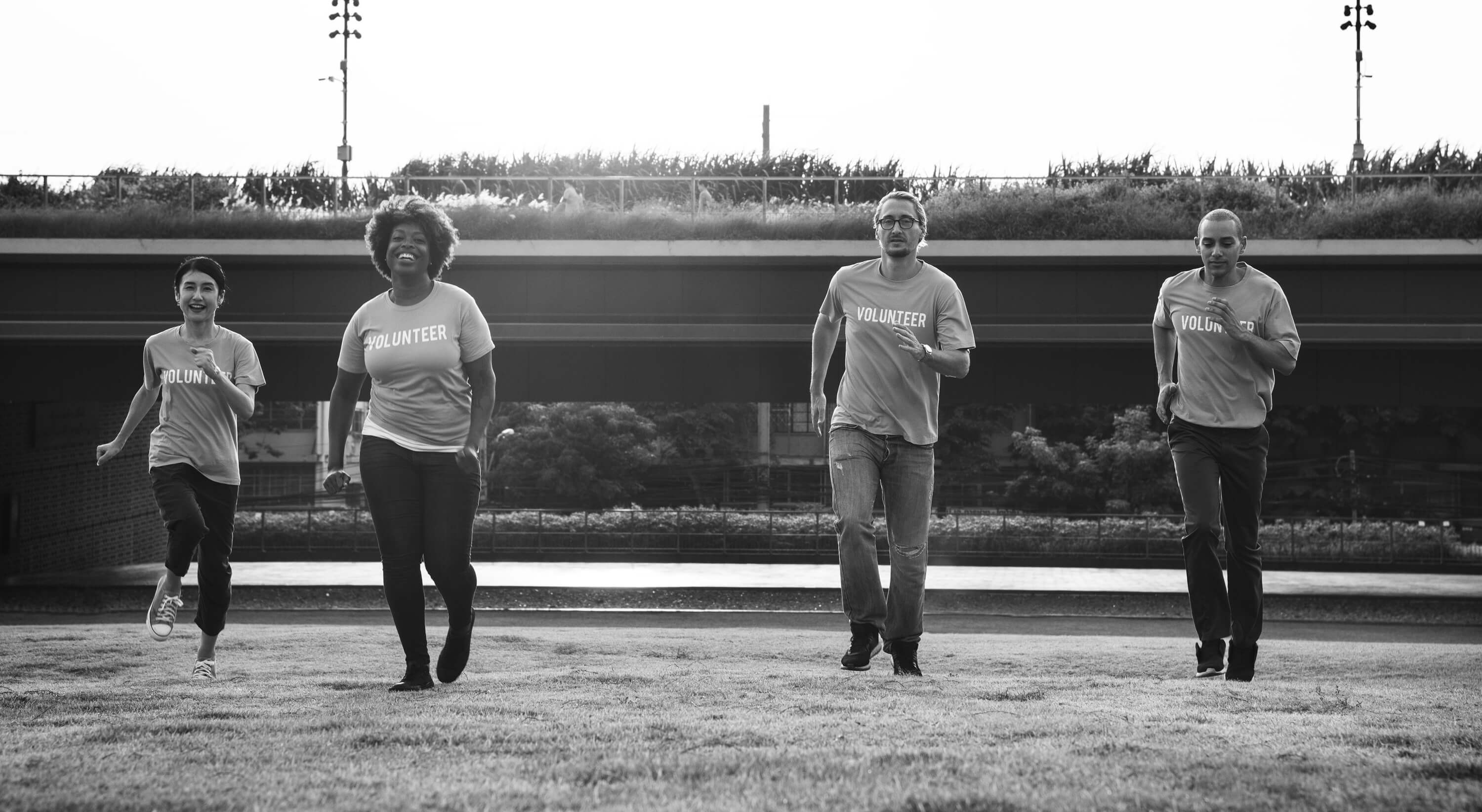 people running through a field