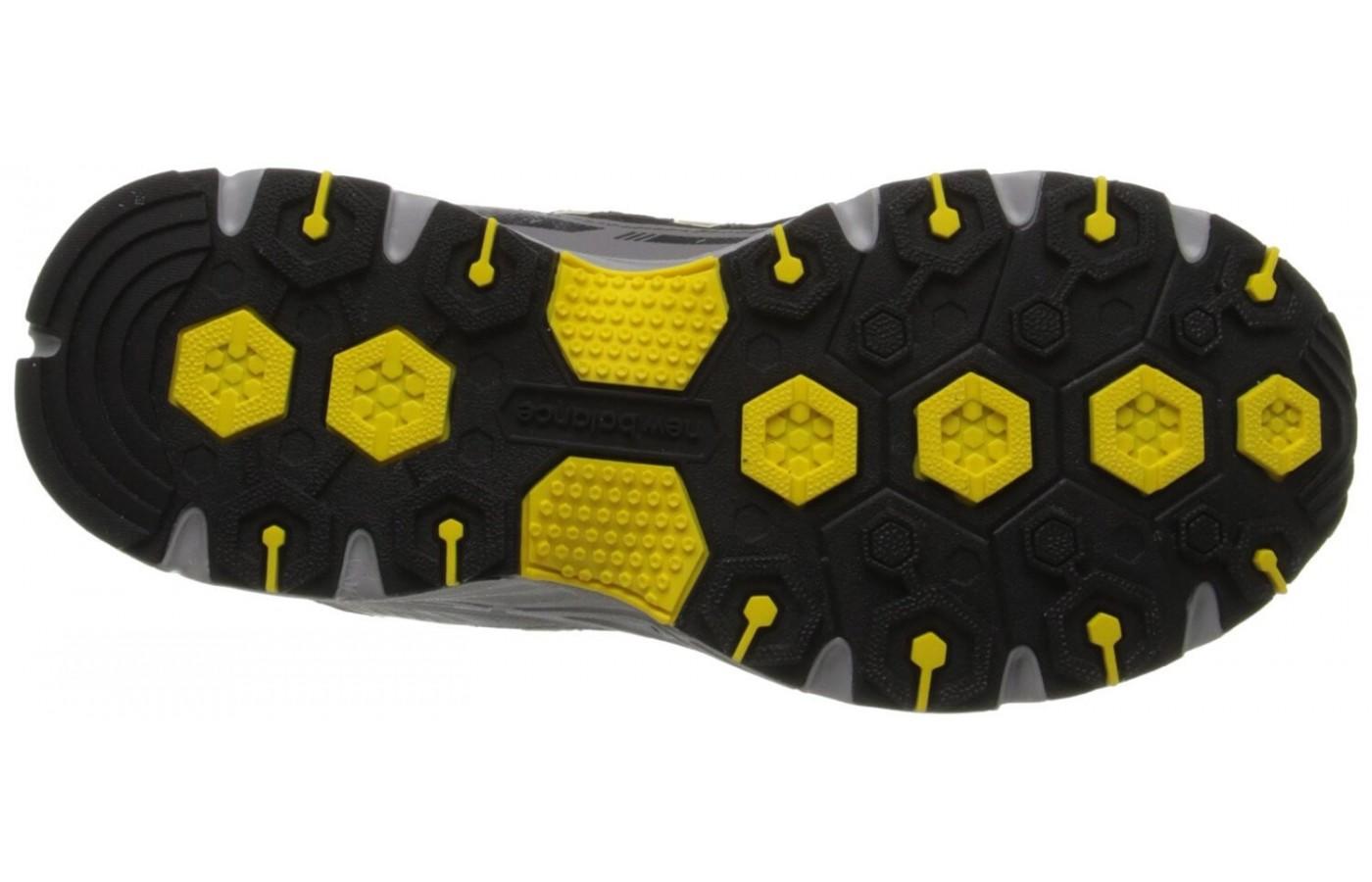 The outsoles of the New Balance MT510 are geared toward roads and trails.