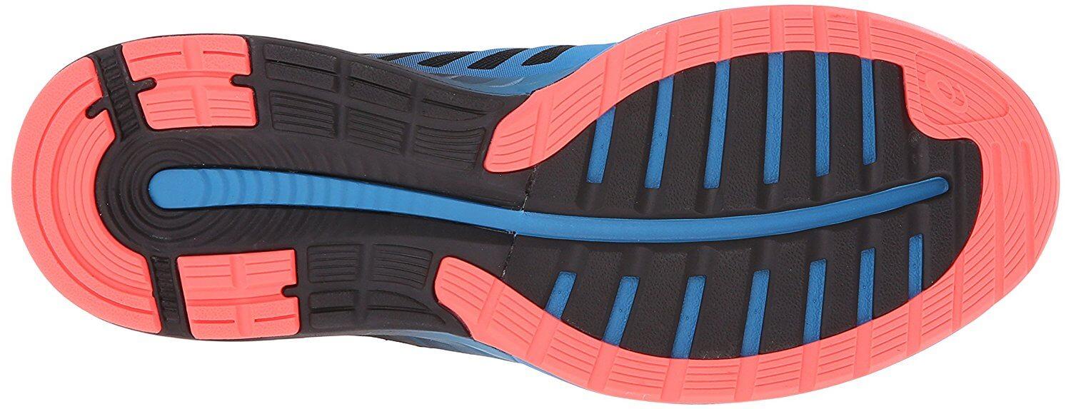 The Asics FuzeX outsole uses high-abrasion rubber.