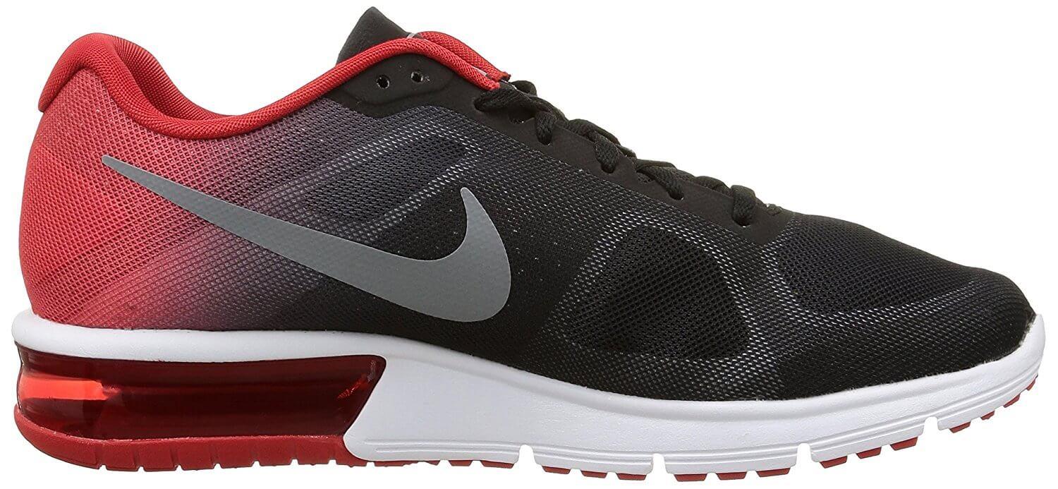 The Max Air unit in the rear of the Nike Air Max Sequent's midsole offers lightweight cushioning.