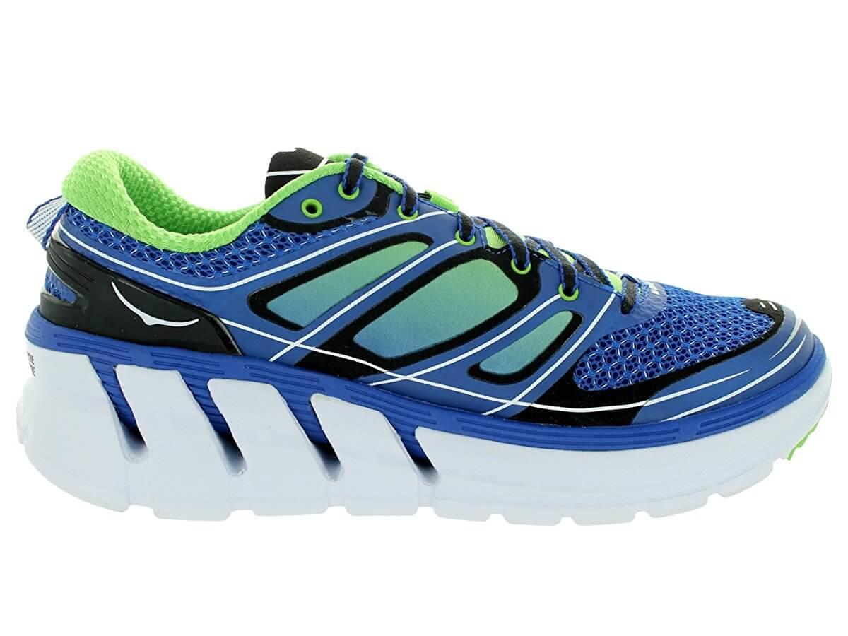 the thick soles of the Hoka One One Conquest 2 provide great cushioning and ground protection
