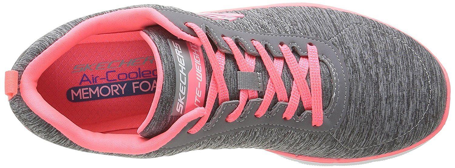 The Skechers Flex Appeal features a breathable upper with a secure lacing system