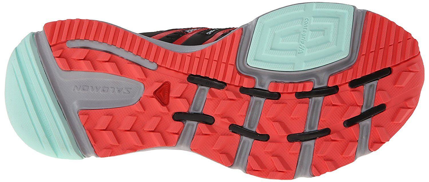 A bottom view of the Salomon XR Mission trail running shoe