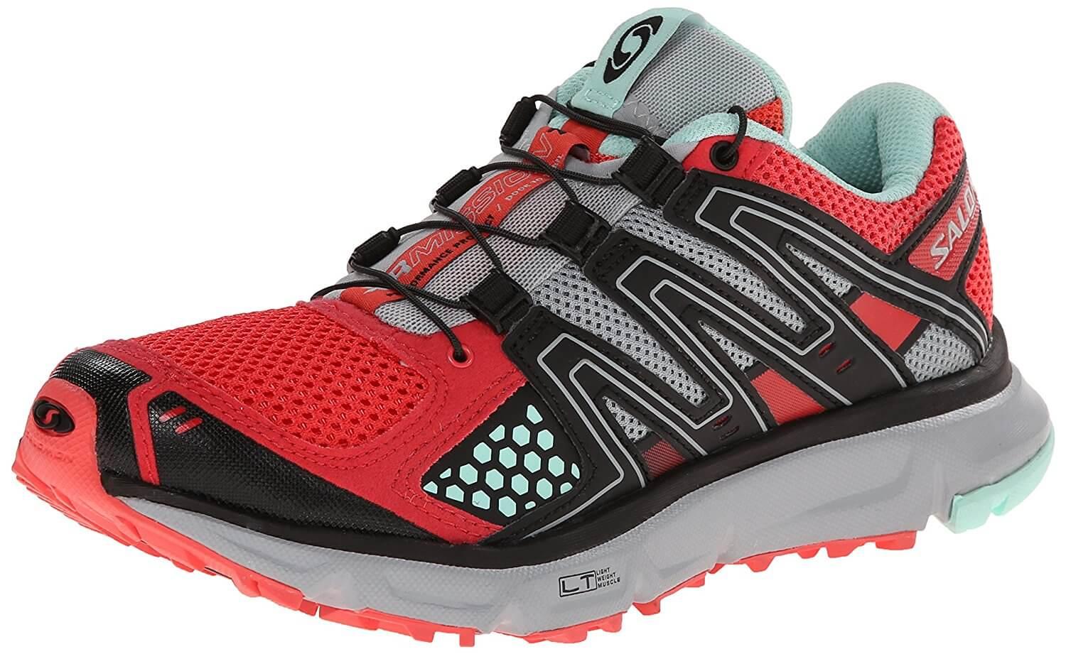 A three quarter view of the Salomon XR Mission trail running shoe