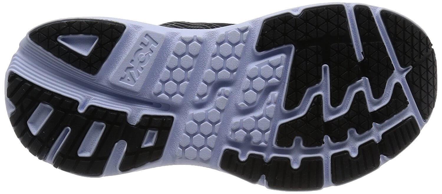 Superior traction of the rubber outsole of the Hoka One One Bondi 5