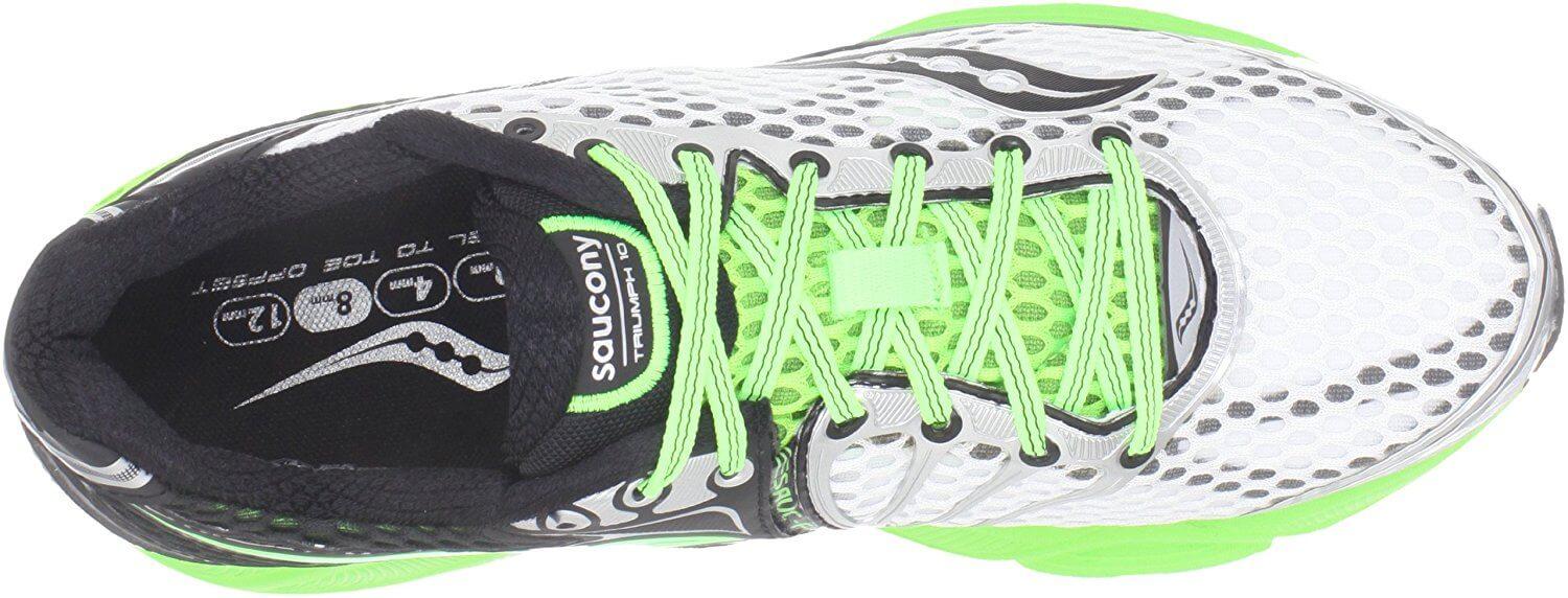 Top View Of Saucony Triumph 10 shows secure lacing system