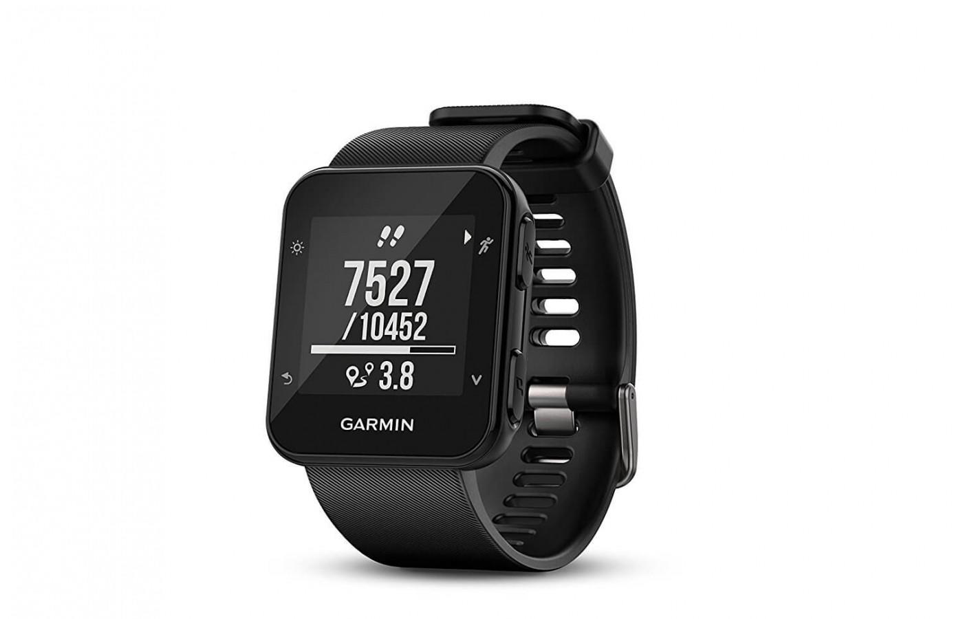 The Garmin Forerunner 35 allows the wearer to track and upload data