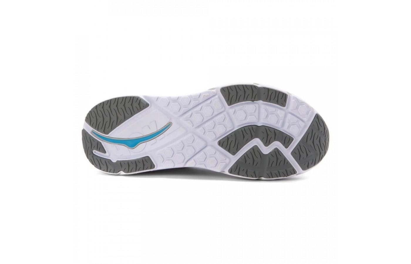 The outsole of the Hoka One One Valor designed to provide continual ground contact 