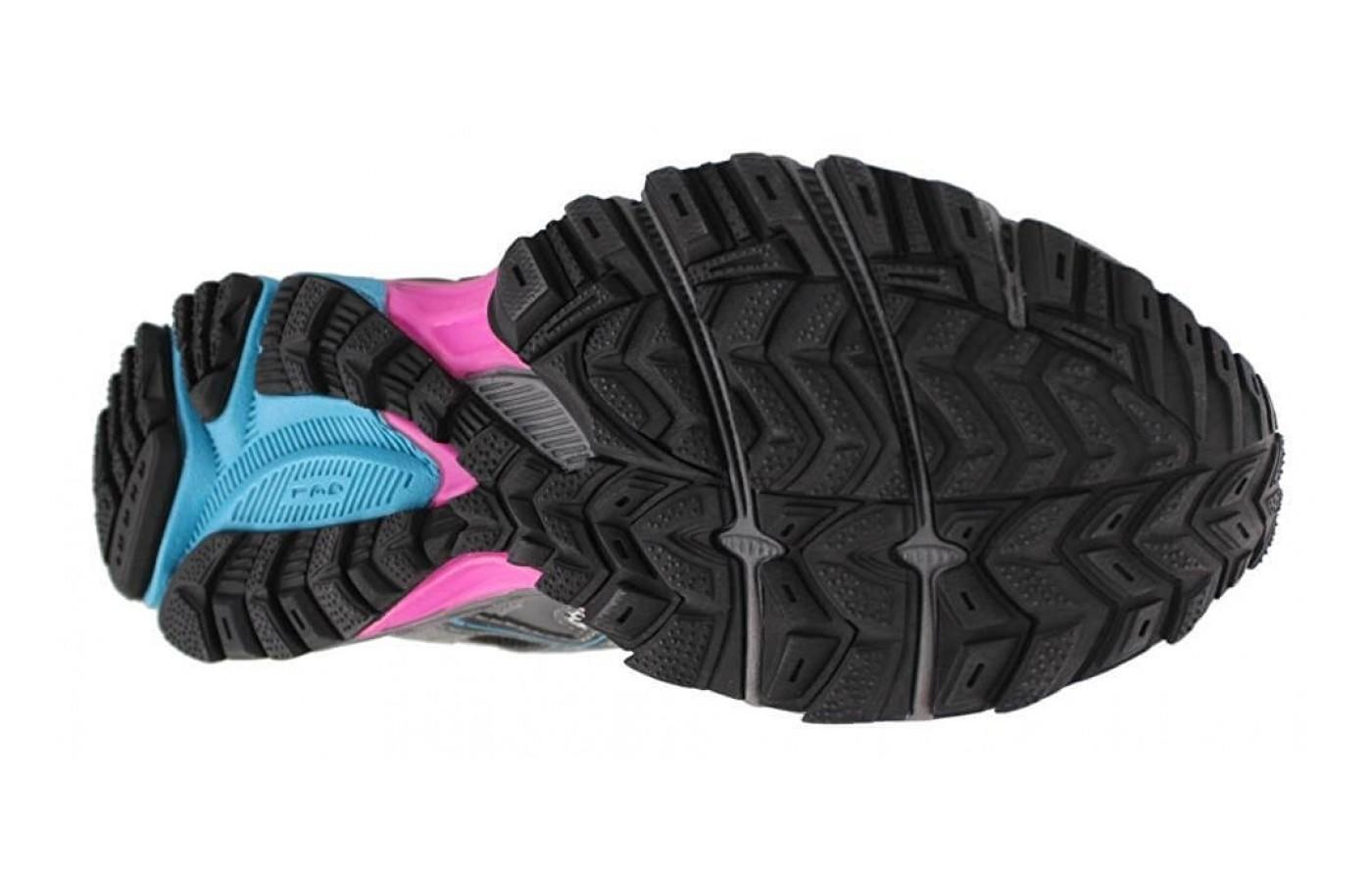 The impressive grippy AHAR outsole lugs provide tractionand the flex grooves assist with flexibility  for nimbler trail adventures 