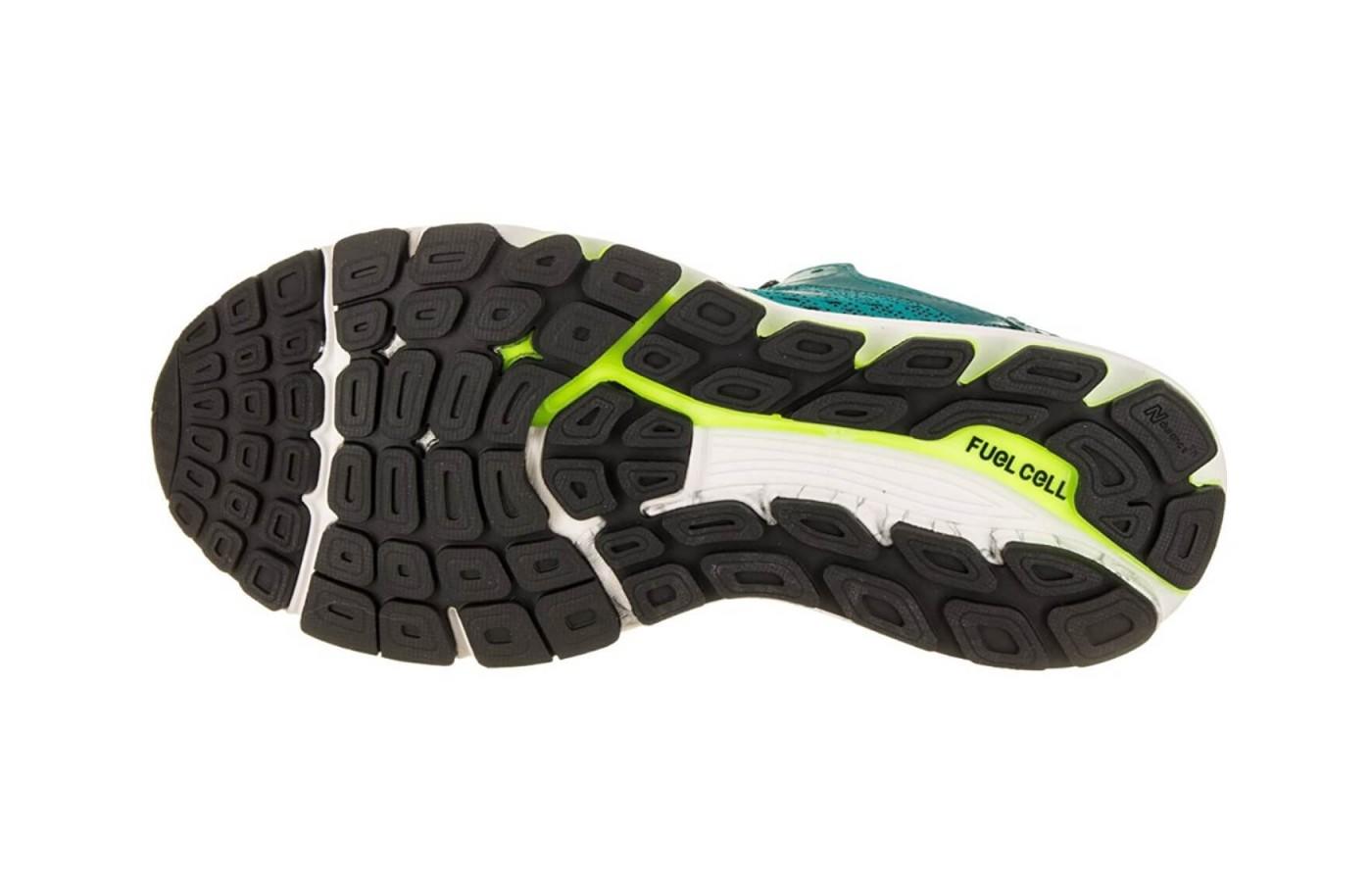 The underfoot design uses multiple rubber materials for added traction and durability. 