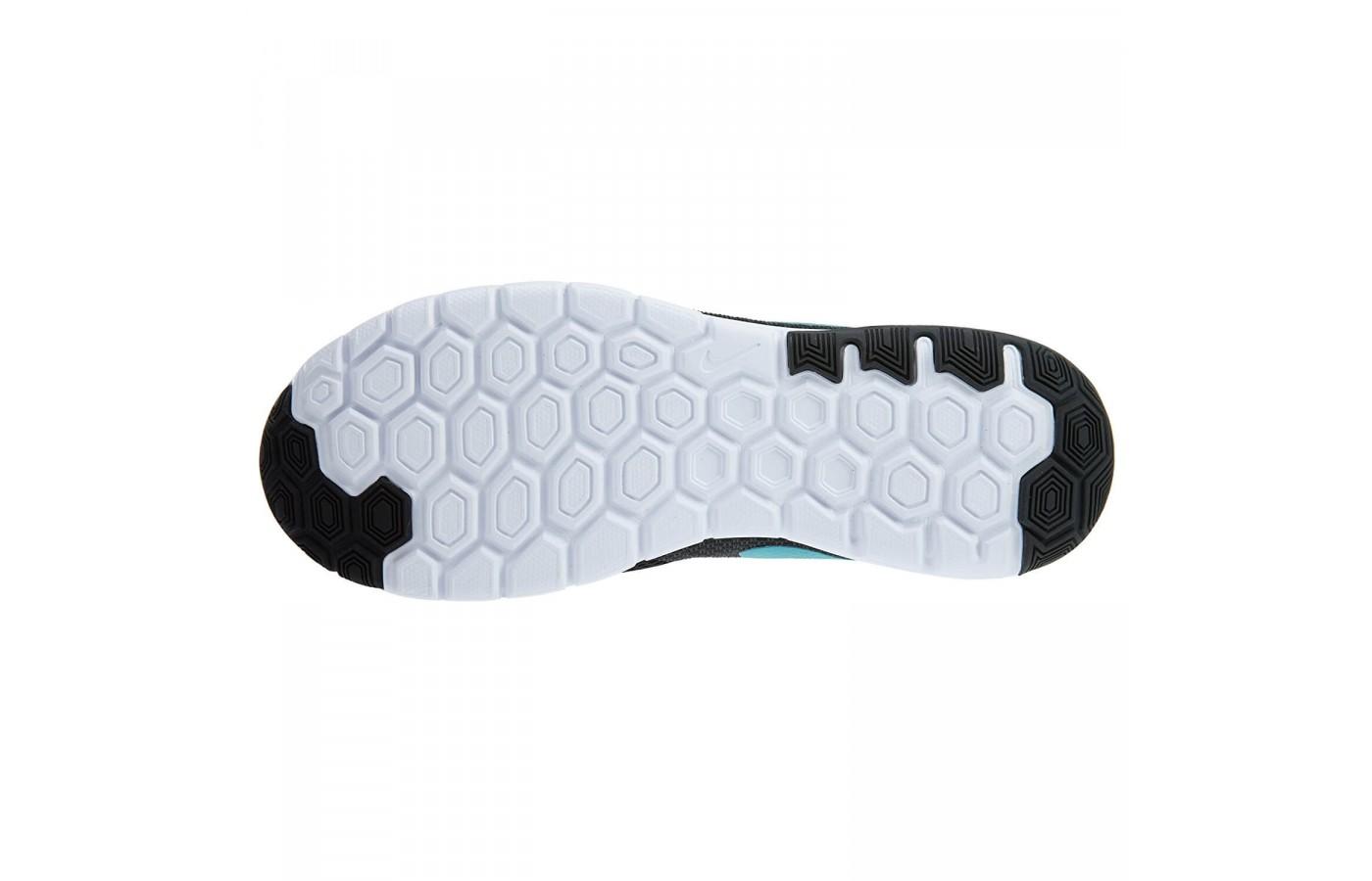 The outsole of the Nike Flex Experience RN 6 is durable and the hexagonal lugs provide a natural ride
