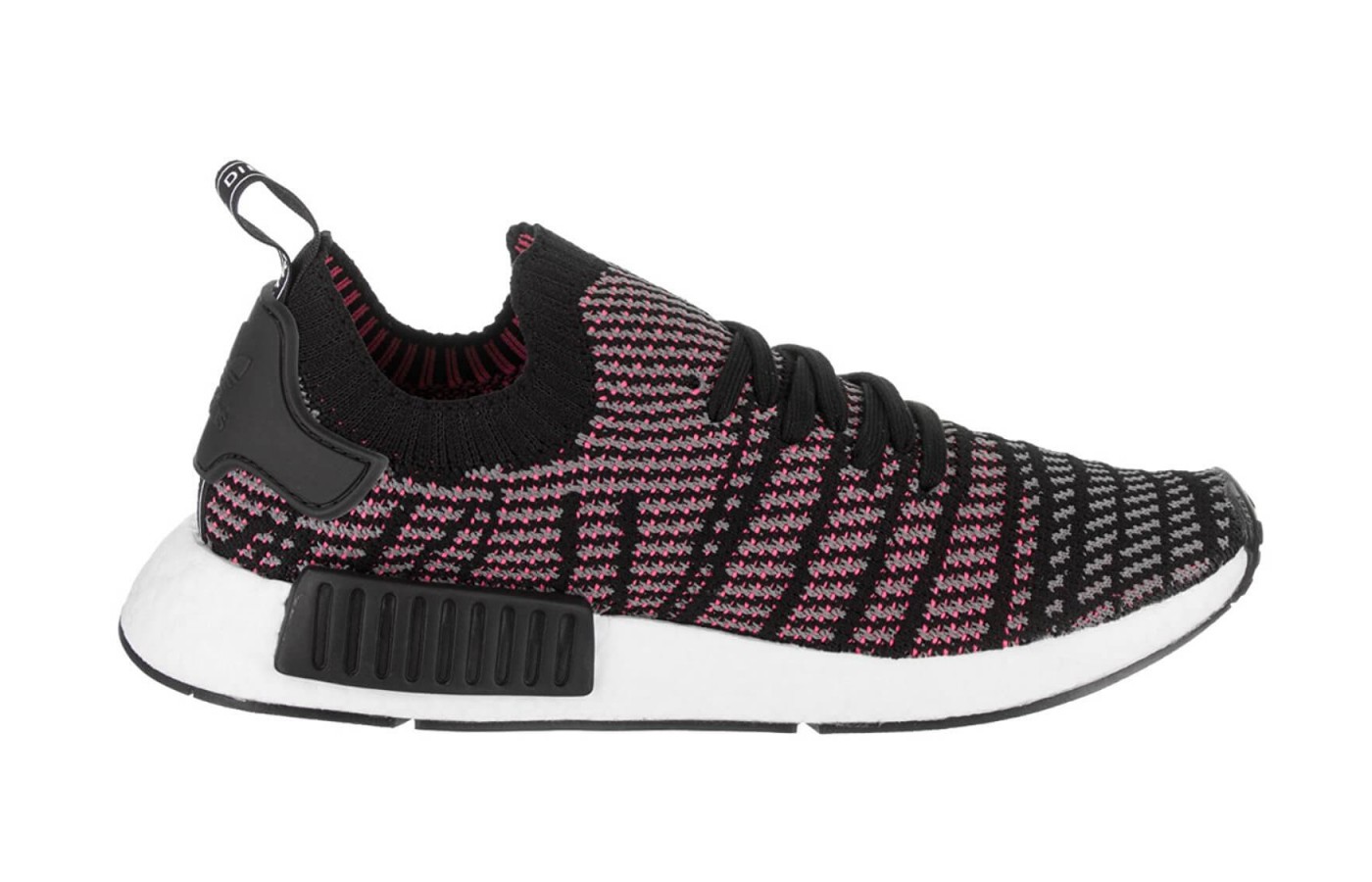 The Adidas NMD R1 Stlt Primeknit features a Boost midsole
