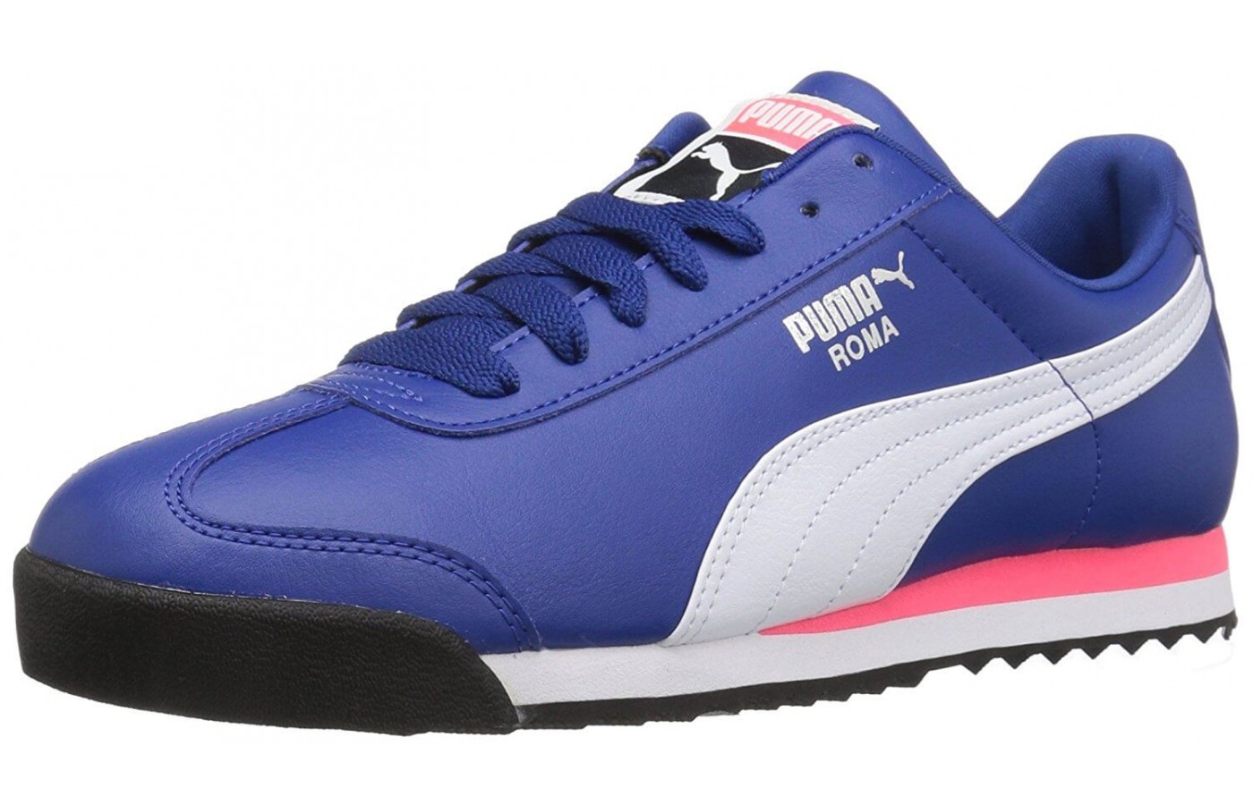 The Puma Roma features a faux-leather upper
