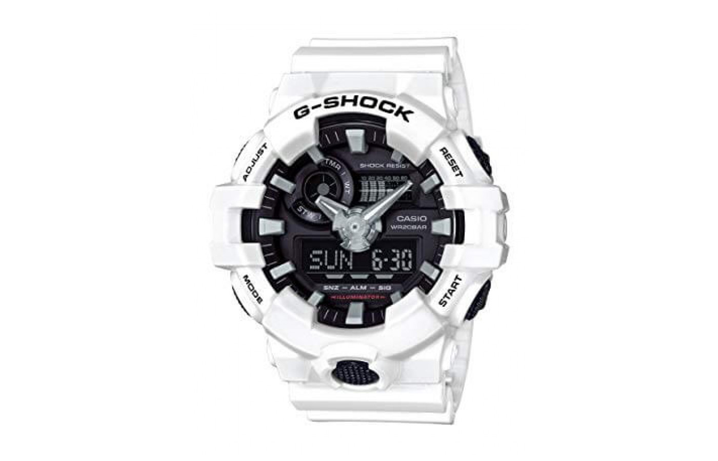 The G-Shock GA700-1B is water resistant in up to 200 meters.