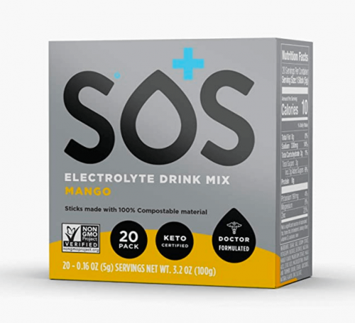 SOS Hydration Electrolyte Replacement Powder Drink Mix Stick Packets- Mango